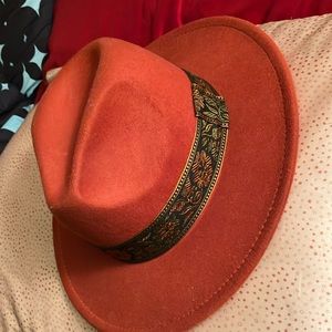 Earthbound felt hat orange with handband fedora bohemian hippie rancher western